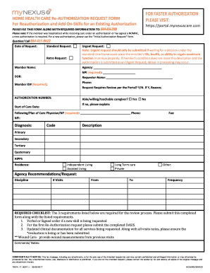 For FASTER AUTHORIZATION HOME HEALTH CARE Re AUTHORIZATION  Form