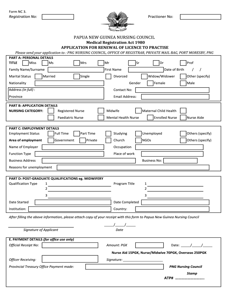 Png Nursing Council  Form