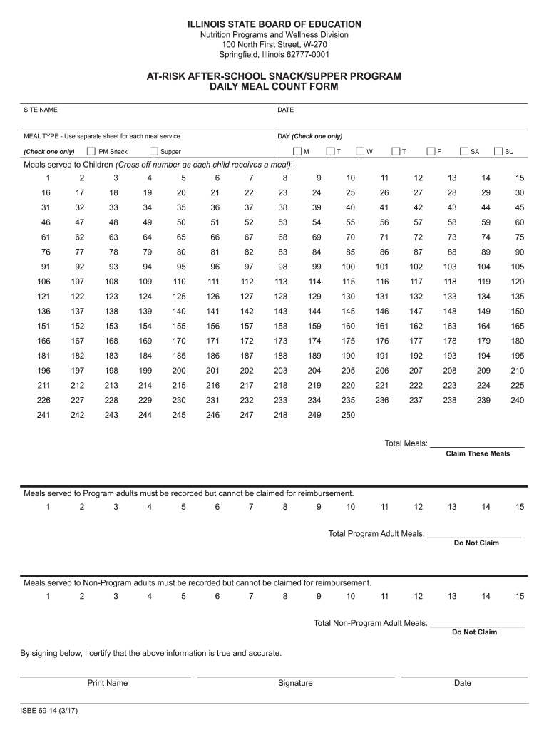  Meal Count Form 2017-2024