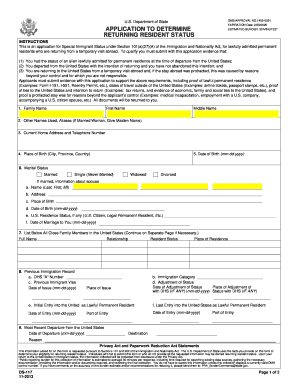 DS 117 Application to Determine Returning Resident Status  Form