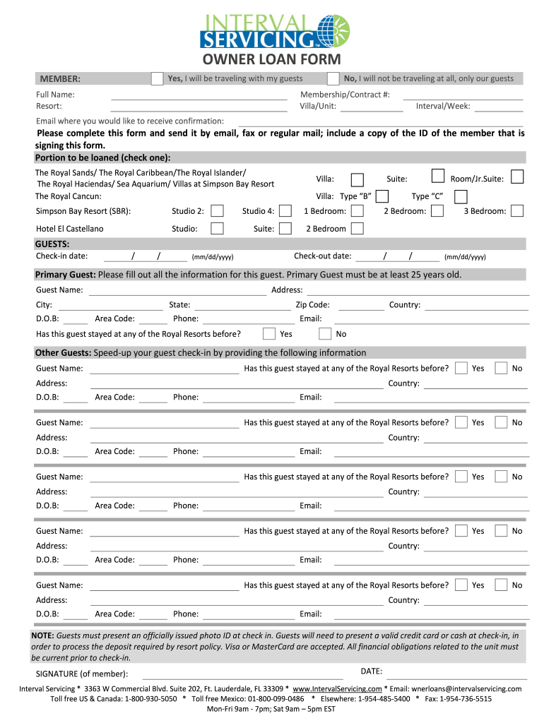 Interval Servicing Owner Loan Form