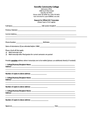 Dcc Transcript Request  Form