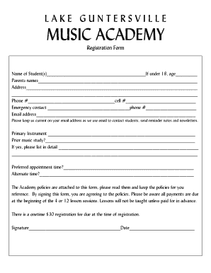 Musical Training Application Form Sample