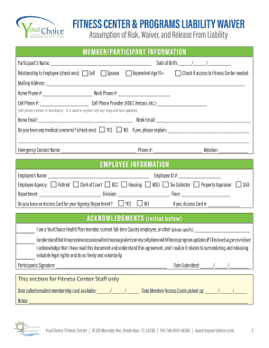 FITNESS CENTER & PROGRAM LIABILITY WAIVER  Form