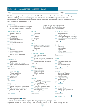 Msq Questionnaire  Form