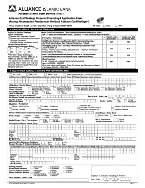 Alliance CashVantage Personal Financing I Application Form