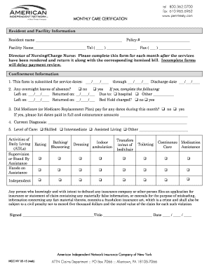 Penn Treaty Monthly Care Certification Form Mcc 05 15