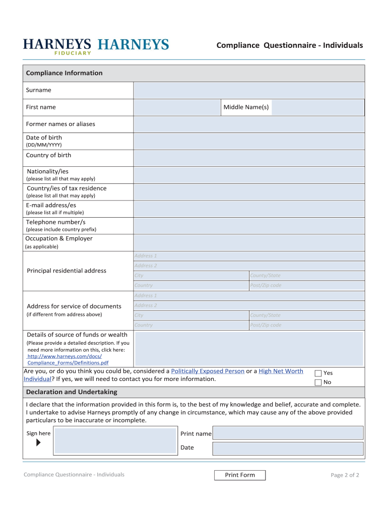 Compliance Questionnaire  Individuals  Form