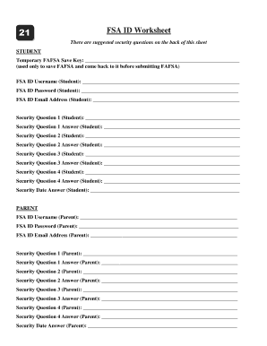 Fsa ID Worksheet  Form