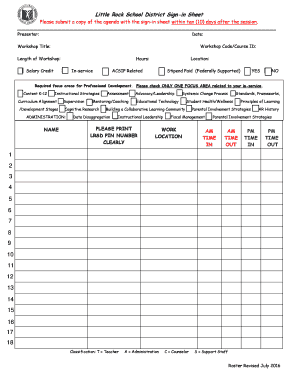 Little Rock School District Sign in Sheet 2 4 5 6 9 10 15 16 18 Profdev Lrsd  Form