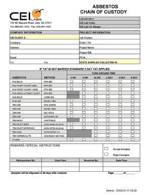 Cei Labs Chain of Custody  Form