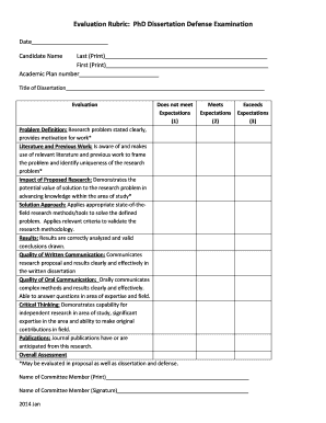 Evaluation Rubric PhD Dissertation Defense Examination Uakron  Form