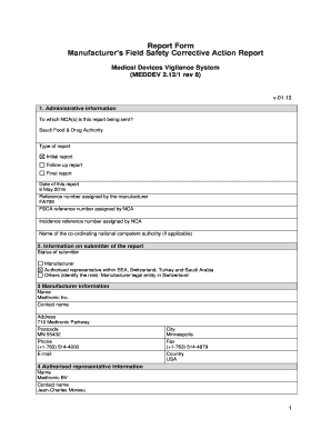 Report Form Manufacturer S Field Safety Corrective Action