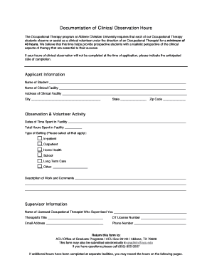 Verification of Observation Hours Form Abilene Christian University Acu