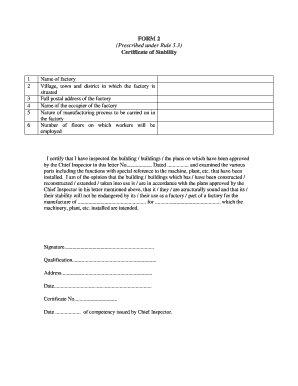 Certificate of Stability  Form