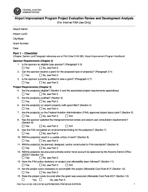  F a a Form 5100 109, Project Evaluation Review and Development Analysis FAA Form 5100 109 Faa 2016-2024