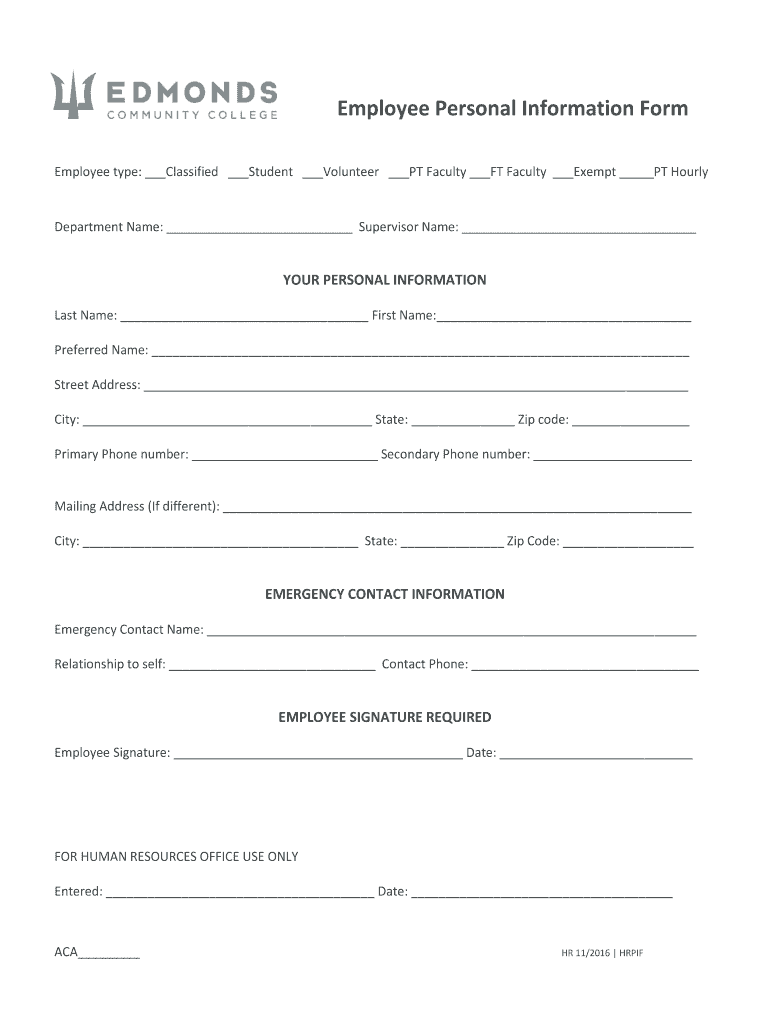 New Hire Packet Edmonds Community College  Form