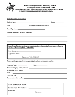 Kelseyville High School Community Service Participation Form Kvusd