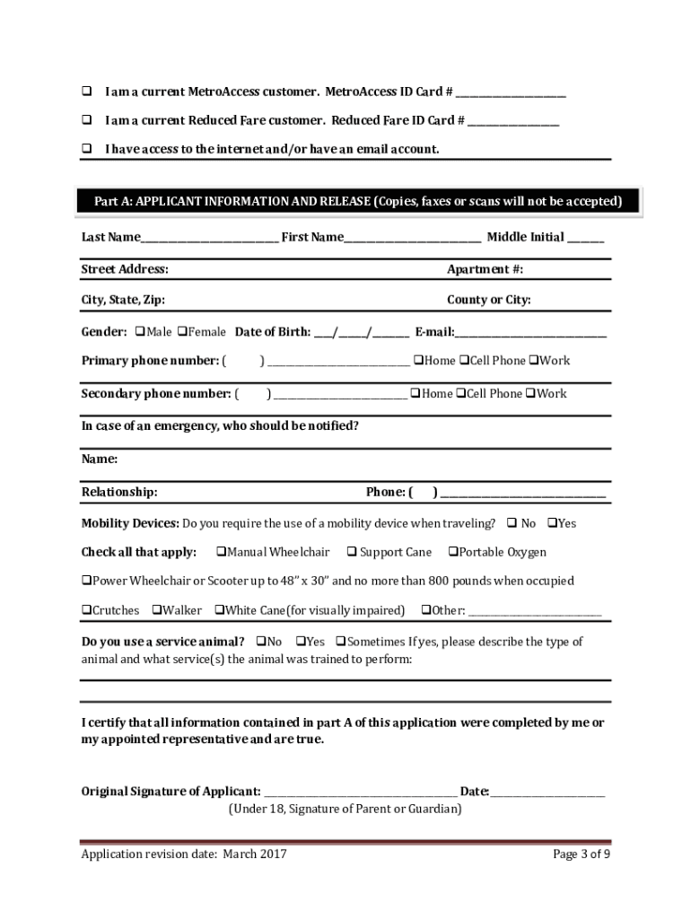 Metro Access Application  Form