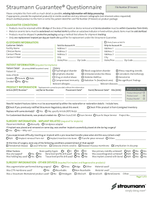  Straumann Implant Return Form 2016