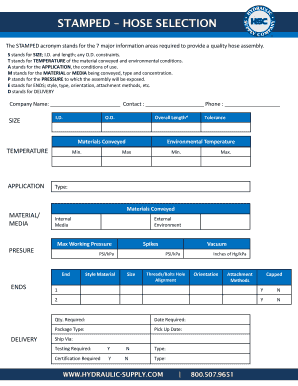 STAMPED HOSE SELECTION Hydraulic Supply Com  Form