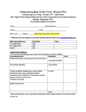 Homecoming Mum Order Form Template