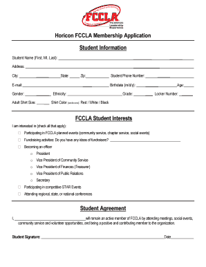 Horicon FCCLA Membership Application FACS with Ms  Form