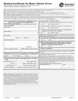 Medical Certificate for Motor Vehicle Driver  Form