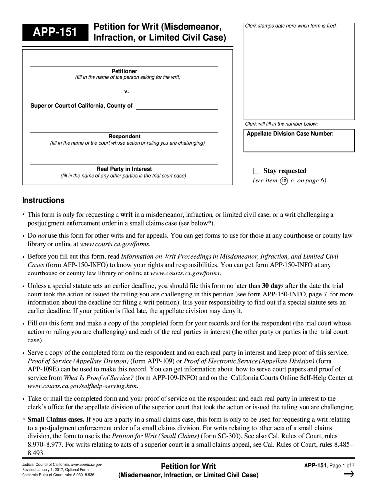  App 151 Petition for Writ 2017-2024