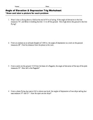 Angle of Elevation and Depression Trig Worksheet  Form