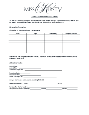 Preference Sheet Template  Form
