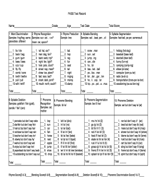 Pass Test Record  Form