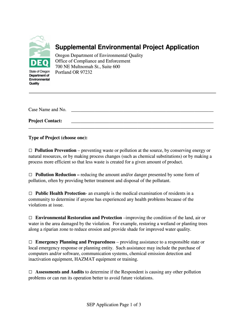Supplemental Environmental Project  Oregon  Form