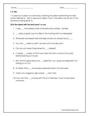 I and Me Worksheet PDF  Form