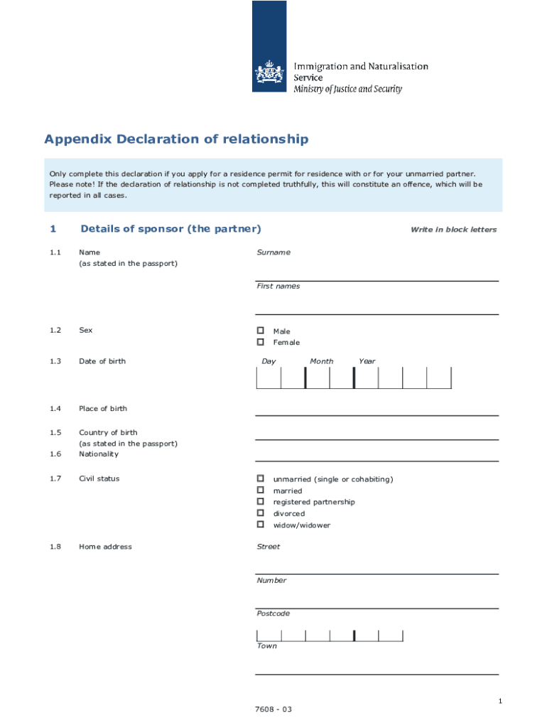Appendix Declaration of Relationship Only Complete  Form