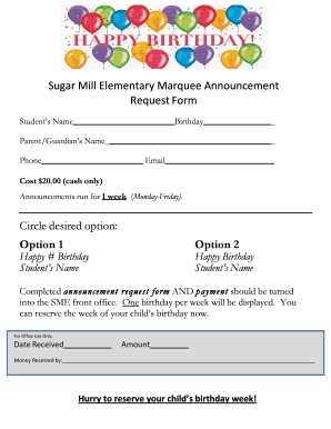 Birthday Form PDF