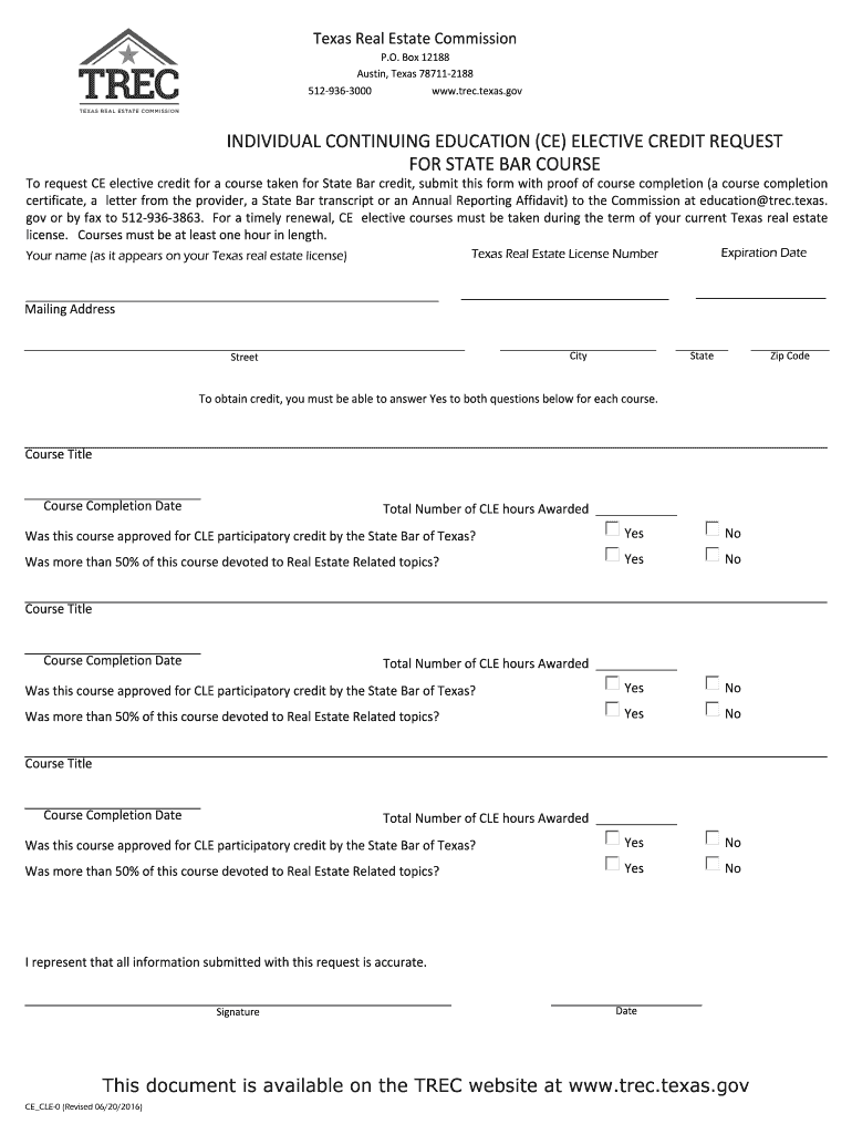 Texas Ce Cle  Form