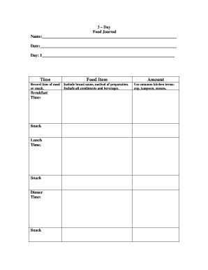 3 Day Food Diary Template  Form
