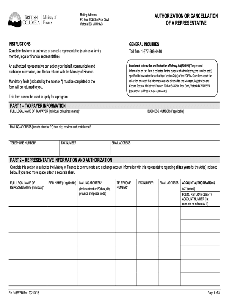 Fin 146 Authorization Form