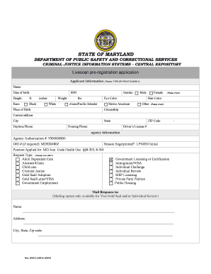 Livescan Pre Registration Application  Form