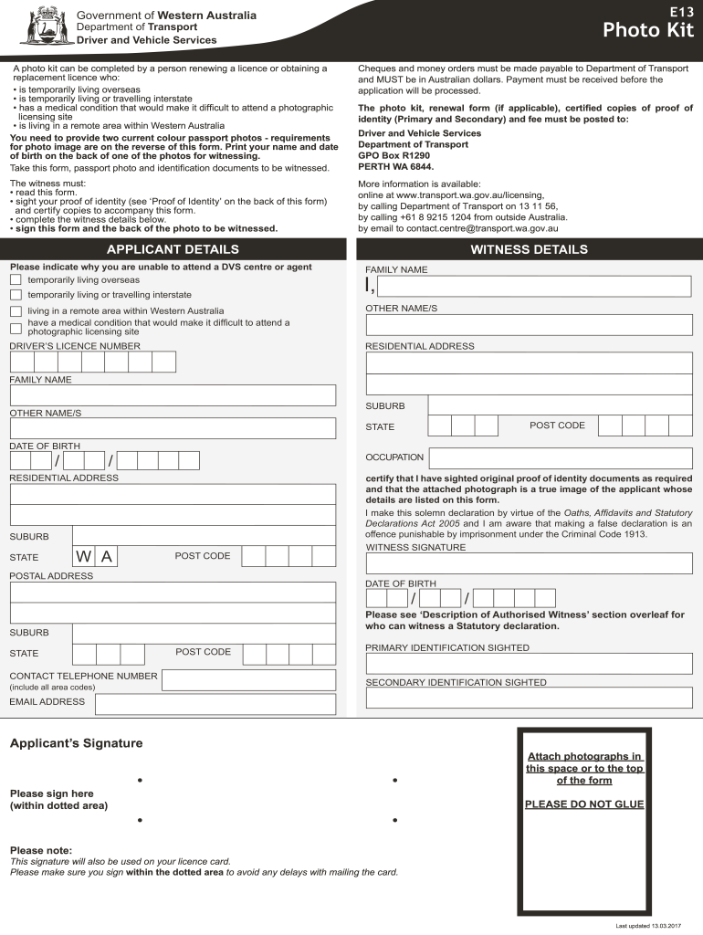 Photo Kit Form E13 Photo Kit Form E13 Transport Wa Gov