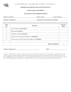 Caribbean History Exam Cover Sheet  Form