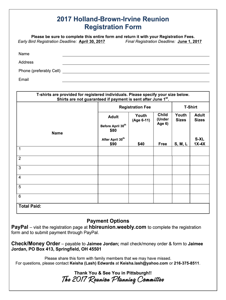  Family Reunion Registration Form 2017-2024