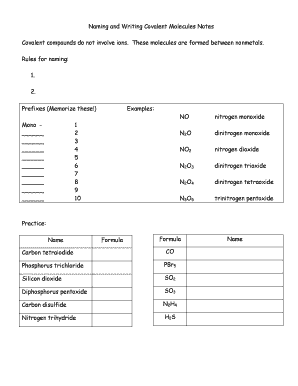 Naming and Writing Covalent Molecules Notes Answer Key  Form