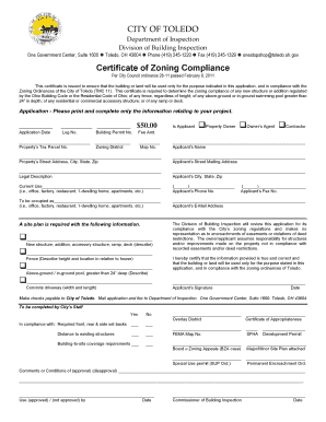 Zoning Compliance Certificate FINAL Toledo Oh Gov  Form