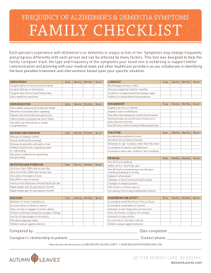 Dementia Checklist Printable  Form
