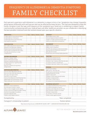 Dementia Checklist Printable Form