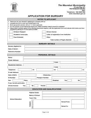 Msunduzi Municipality Application Form PDF