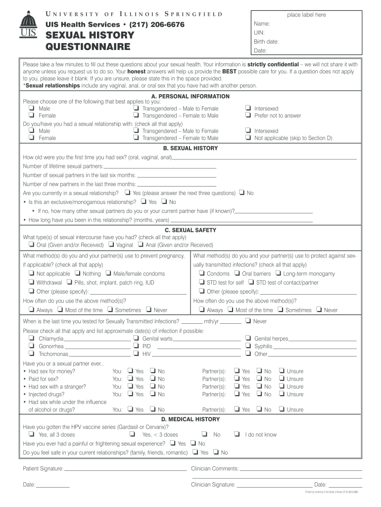 53966 Sexual History Questionnaire Form Uis Edu