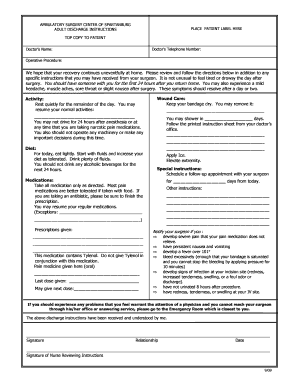 Adult Discharge Instructions Ambulatory Surgery Center of  Form